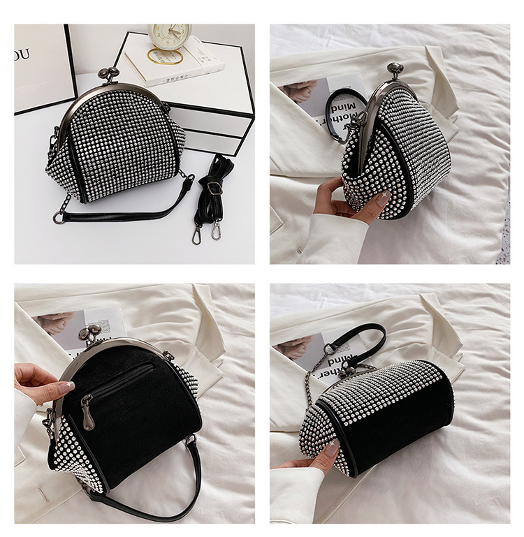 Diamonds Vrouwen Schoudertas Chains Vrouwelijke Crossbody Tas Kleine Kus Lock Vrouwelijke Handtas Pu Lederen Leuke Telefoon Tassen Zwart