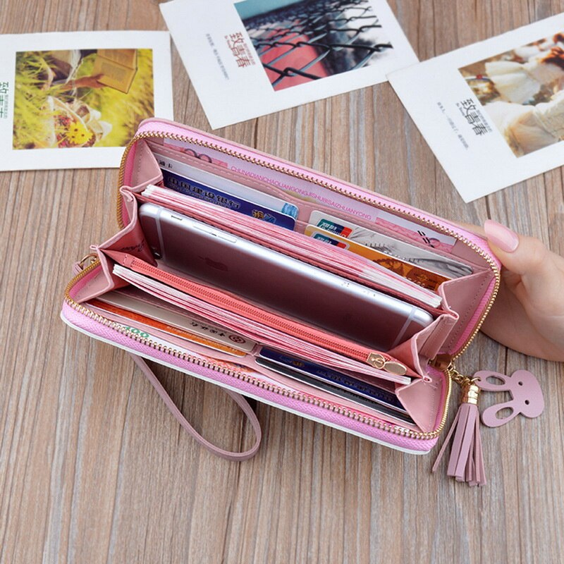 Long Pu Leather Women Wallet Plaid Tassel Wallets For Woman Wallet Purse Clutch Credit Card Holder Long purse cluthes