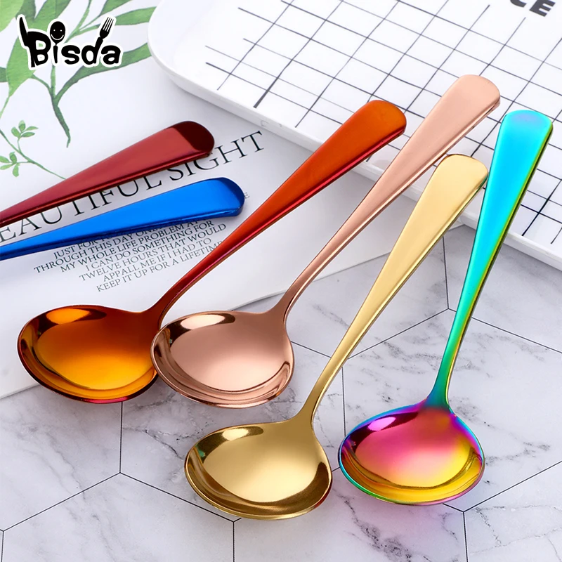 6/8/11Pcs Stainless Steel Soup Spoons Round Dessert Spoon 11 Colors Spoons Set Ice Cream Scoop Spoon In Party Dinnerset