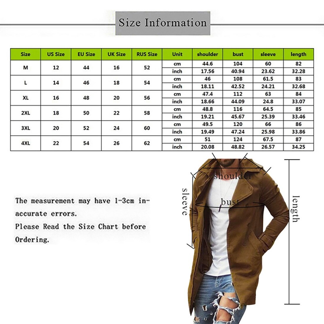 Trench kaki mâle classique automne hiver longue Trench manteau hommes décontracté ample Long manteau veste hommes pardessus Streetwear