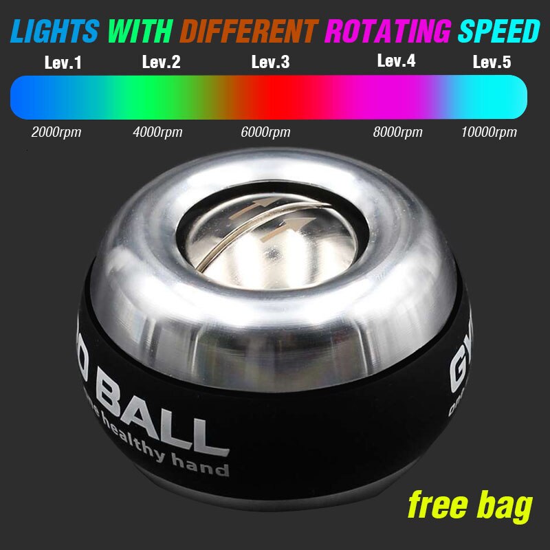 Rainbow LED Self Start Power Ball Gyro Mute Metal 100Kg Muscle Wrist Force Trainer Relax Gyroscope PowerBall Gym Exerciser