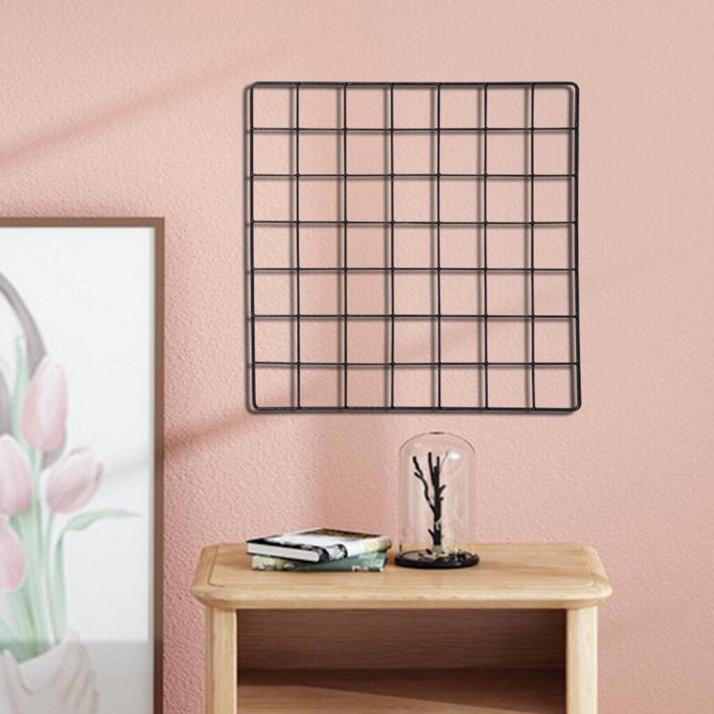 Grid Photo Wall Metal Wire Memo Board Mesh Wall Panels Photo Display Home Office Bedroom Decor Metal Shelf Postcard DIY Rack