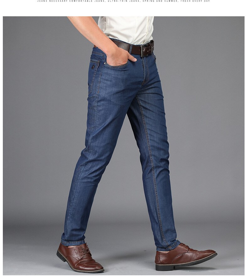 Js9852j sommer business jeans løse lige rør herrejeansbukser tencel stof afslappede herrebukser
