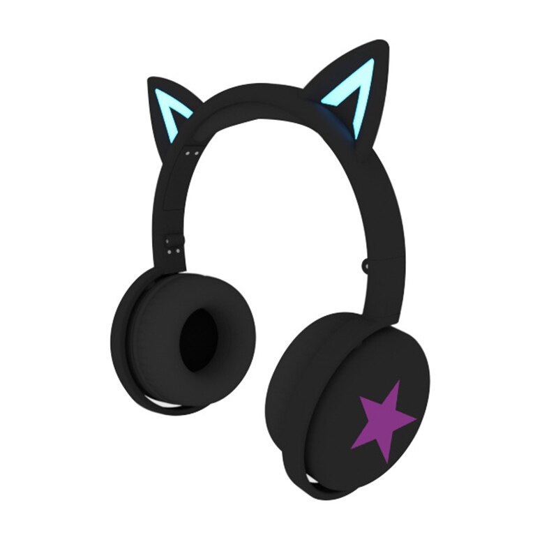 Cat Ear Wireless Headphone Bluetooth 5.0 Headsets With LED Light Microphone For PC Laptop Kid Girl Music Headphones: Black Purple