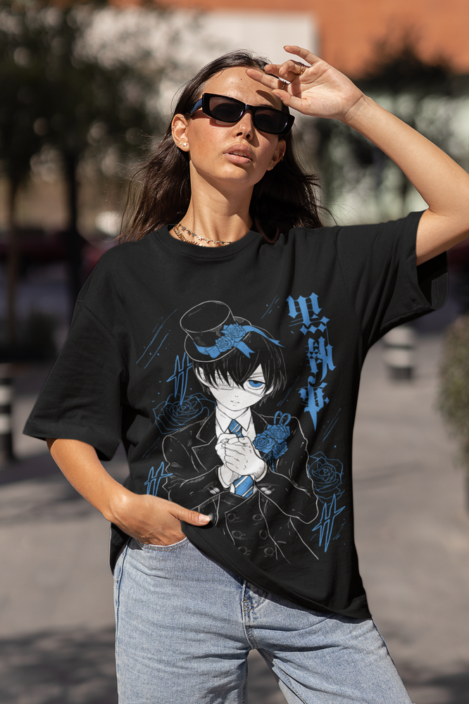 Schwarzes butler t-shirt ciel phanto mhive t-shirt sebastian michaelis hemd