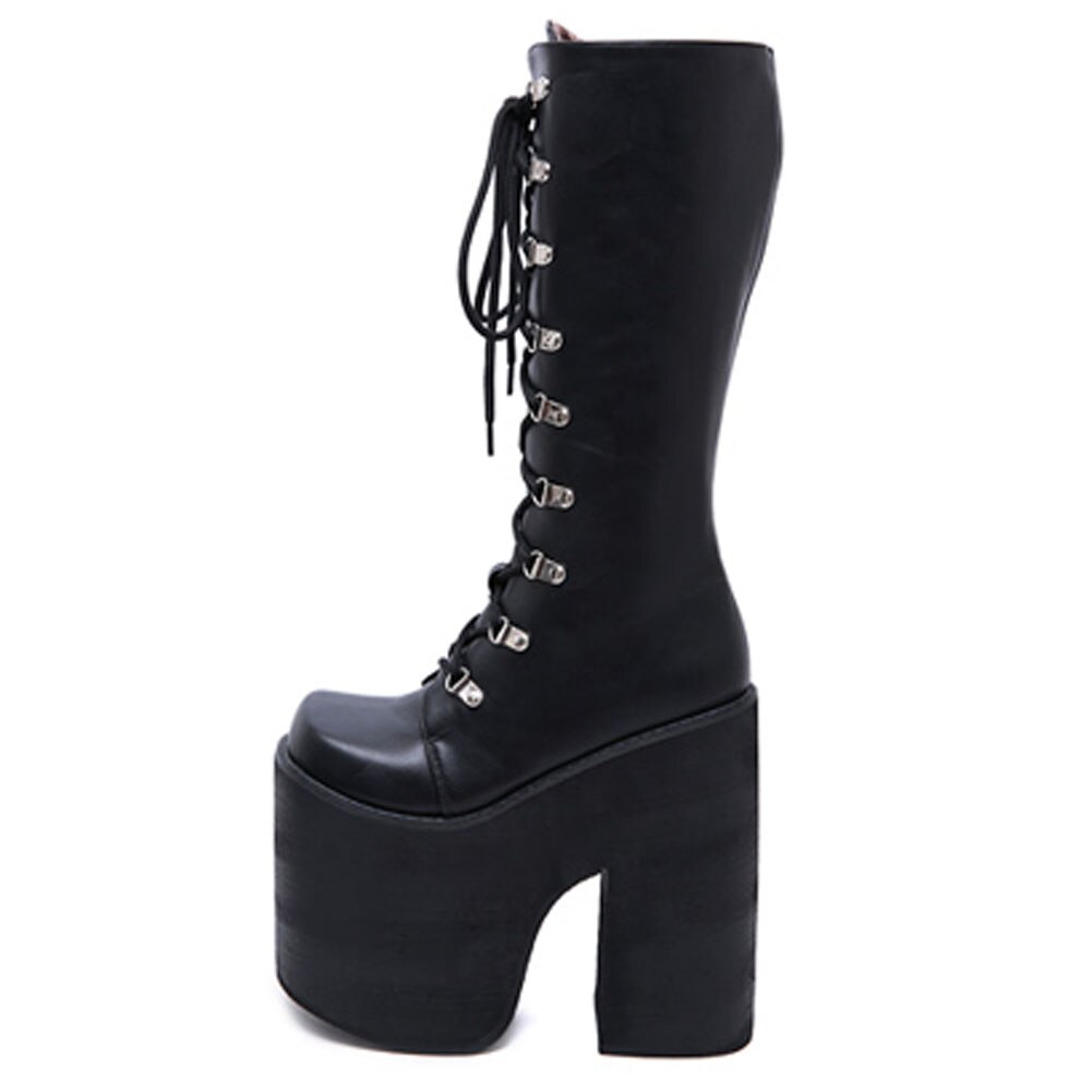 Brand Large Sizes 43 Thick Platform 17cm Extreme High Heels Shoelaces Shoes Woman Cool Motorcycles Boots Female