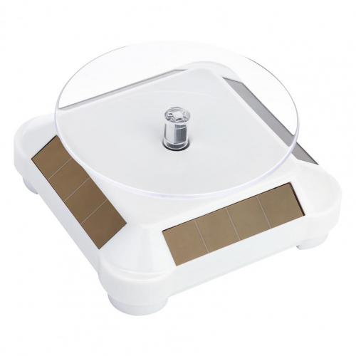 Solar Powered Electric Rotation Display Stand Turntable Video Shooting Platform Live Dynamic Rotating Shooting Table Props: white