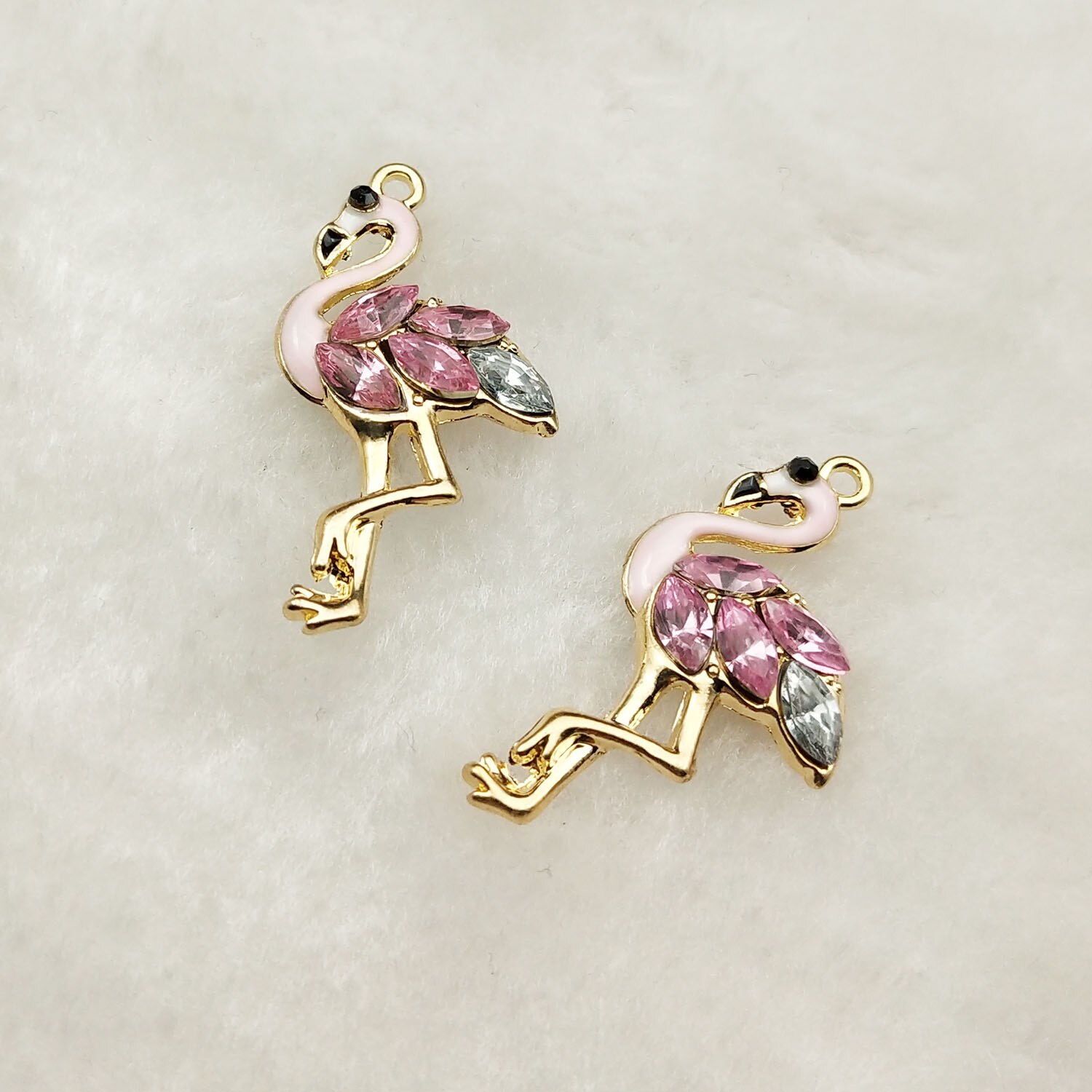 10 stk krystal flamingo charme smykker tilbehør øreringe vedhæng armbånd halskæde charms zink legering diy finde 15 x 30mm