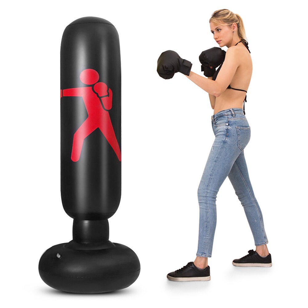 Gym træning fitness boksning boksesæk 5.2ft oppustelig pvc boksesæk oppustelig boksesæk fitness boksning target taske: Sort
