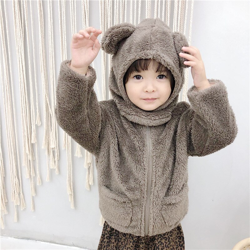 Kinderkleding in koreaanse stijl, kinderjasje, wollen trui + aparte mutsset: Bruin 120 cm