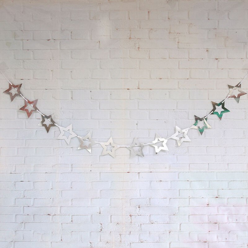 Heldere Goud Zilver Star Party Decoratie Hollow Star Papier Slingers Bruiloft Decor Verjaardag Feestartikelen Nursery Room Decor