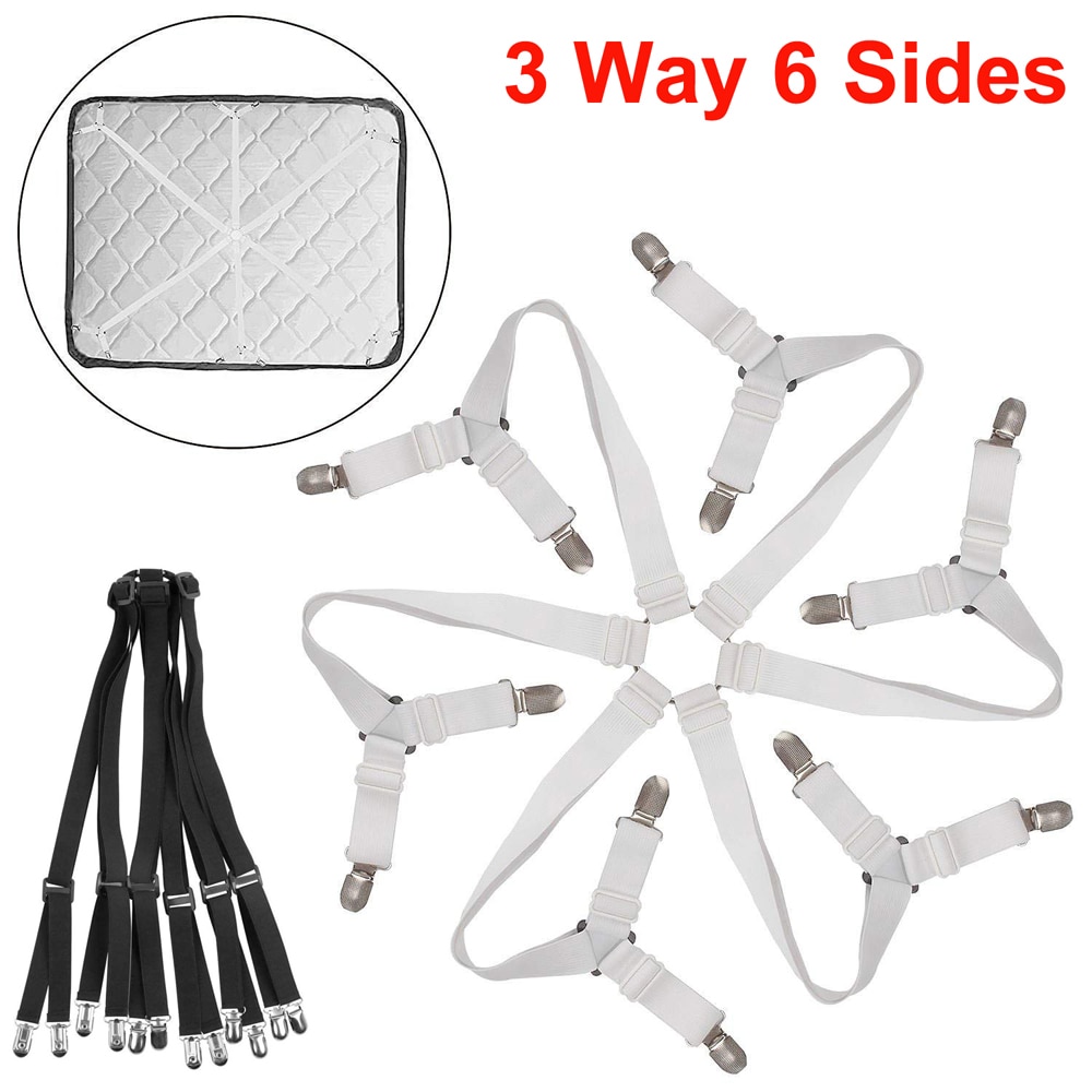 6 zijden Laken Houder Verstelbare 3 Manier Fasteners Elastische Bretels Anti-Slip Clips Voorzien Matrashoes, sofa Kussen