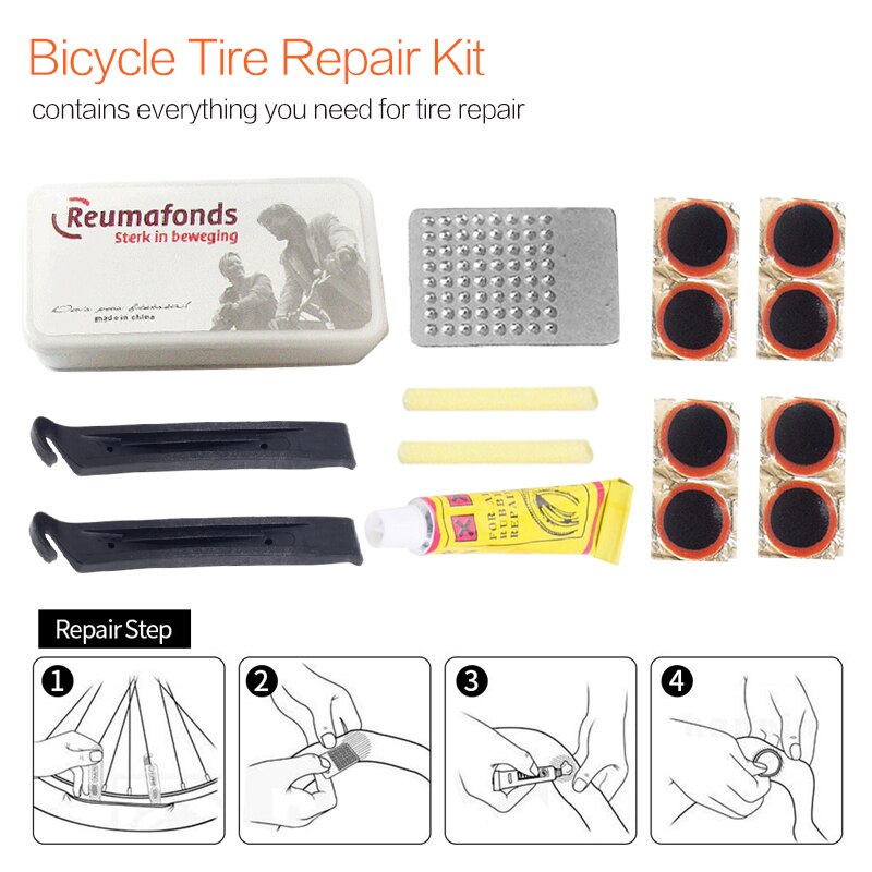 Portable Mountain Bike Repair Tools Kit Bicycle Cycling Flat Tire Repair Rubber Patch Glue Lever Set for Emergency Tire Repair