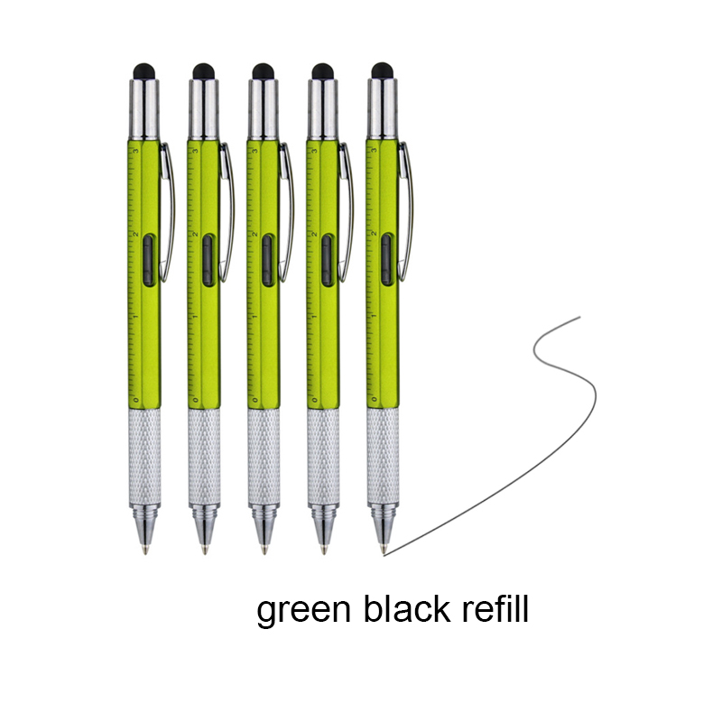 5/10 Stück 7in1 Multifunktionaler Kugelschreiber Handwerkzeug Messtechnik, Lineal, Schraubendreher, Touchscreen-Stift, Wasserwaage: Schwarz / 36MM