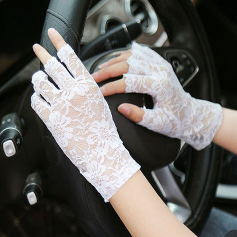 Fru sorte og hvide halvblonde handsker fingerløse blonder dekorationshandsker