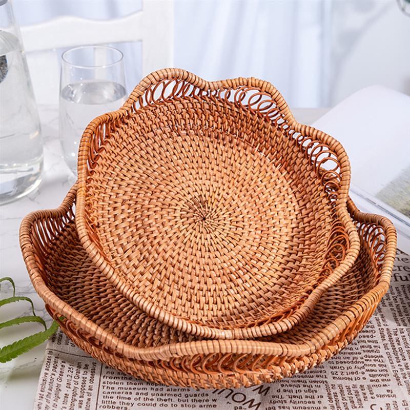 Rattan Woven Basket Shallow Weaved Storage Basket for Party And Wedding