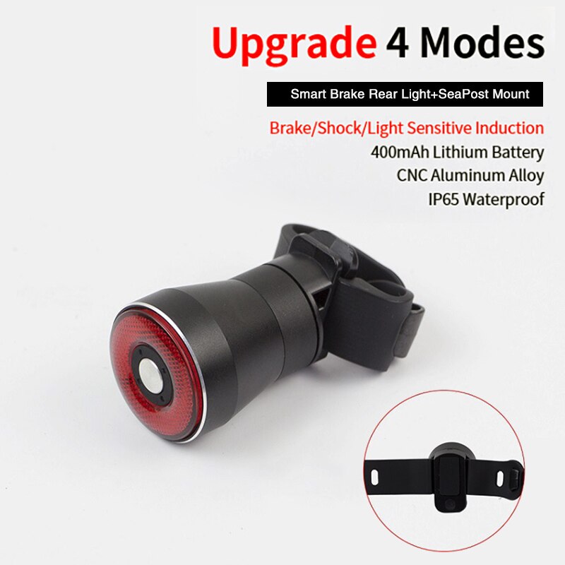 Smart Fiets Achterlicht Auto Start/Stop Brake Sensing IPx65 Waterdichte Usb Charge Fietsen Tail Achterlicht Fiets Led Licht: For Seat Tube