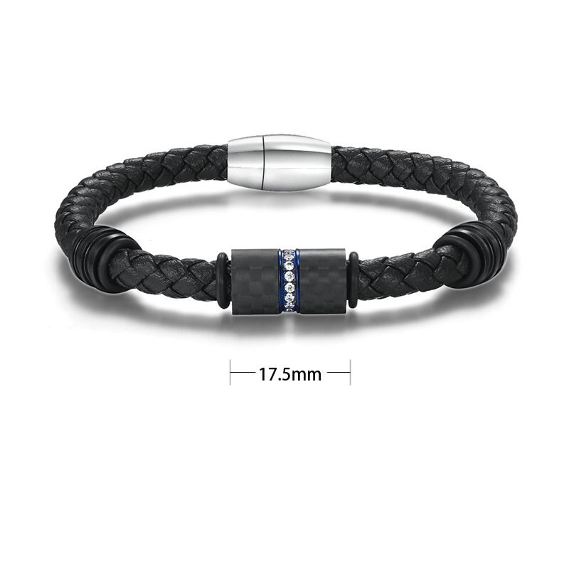 Mens Lederen Armband Carbon Fibre Diamond Bangle Rvs Sieraden