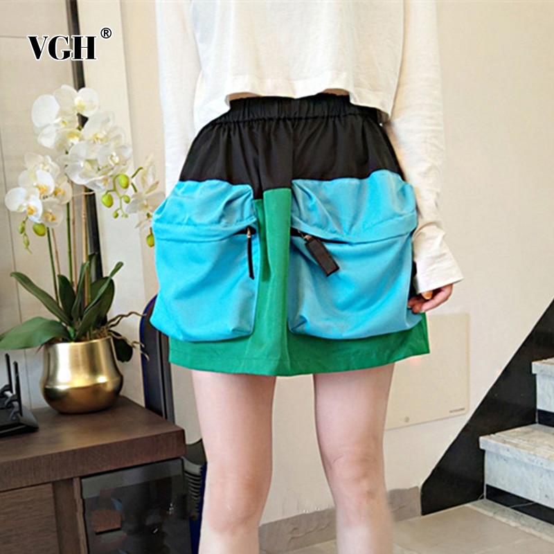 VGH-jupe Patchwork pour femmes, Mini bourgeon, jupe taille haute, poches de couleur frappante, vêtements de féminins, tendance été décontracté