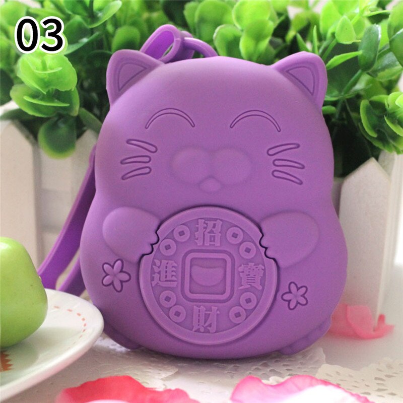 Silicone Cute Lucky Fortune Cat Vintage Coin Bags Wallet Women Key Case Bag Key Holder Purse Bag Organizer Bag: 03