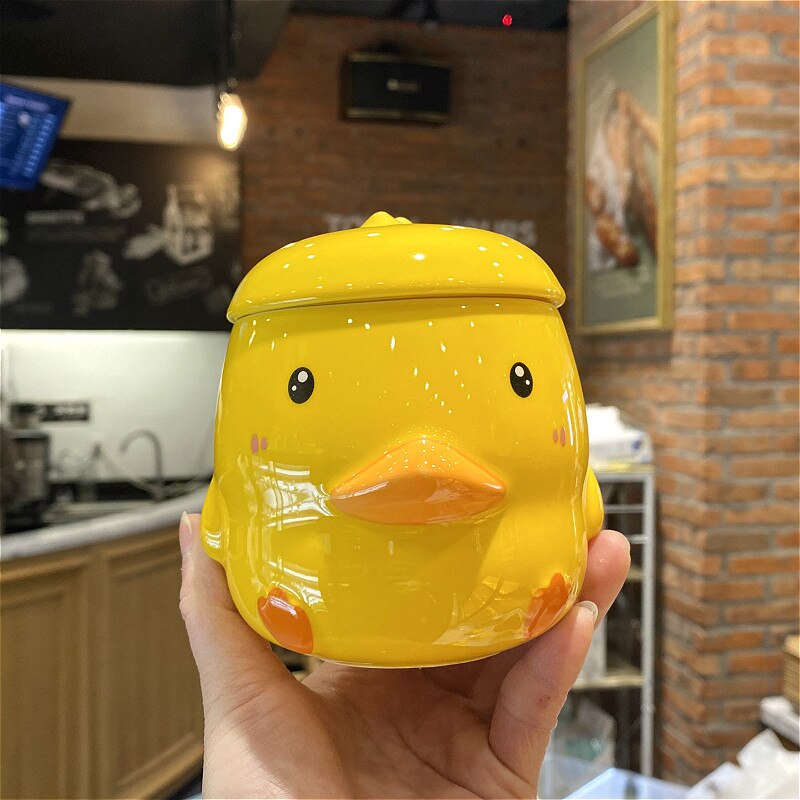 Cute cartoon duck Ceramics Mug 400ml With Lid Coffee mugs Milk Tea Mugs Breakfast Cup Drinkware Novelty: B