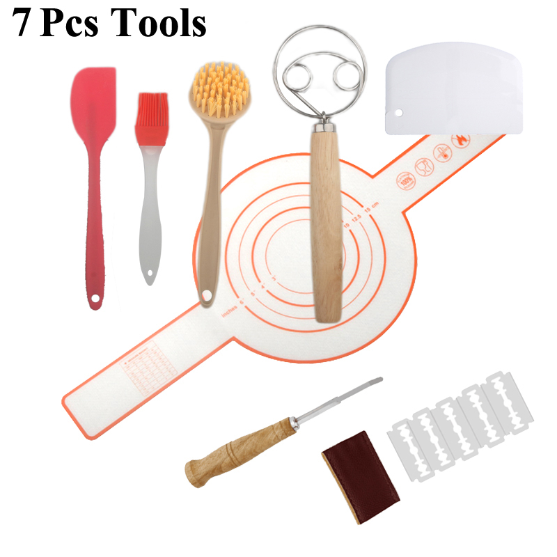 Bread Basket Set Kitchen Banneton Natural Rattan Basket With Linen Cover 7 Pcs Tools Sourdough Baking Tool Bread Proofing Basket: Red