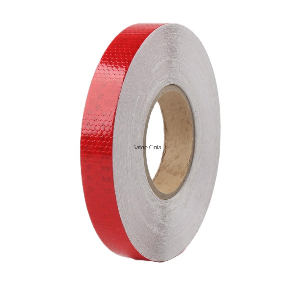 3M-Cinta adhesiva reflectante para bicicleta, tira de seguridad blanca, roja, fluorescente, amarilla, Reflector, pegatina para coche, 2,5 cm de ancho: Rojo