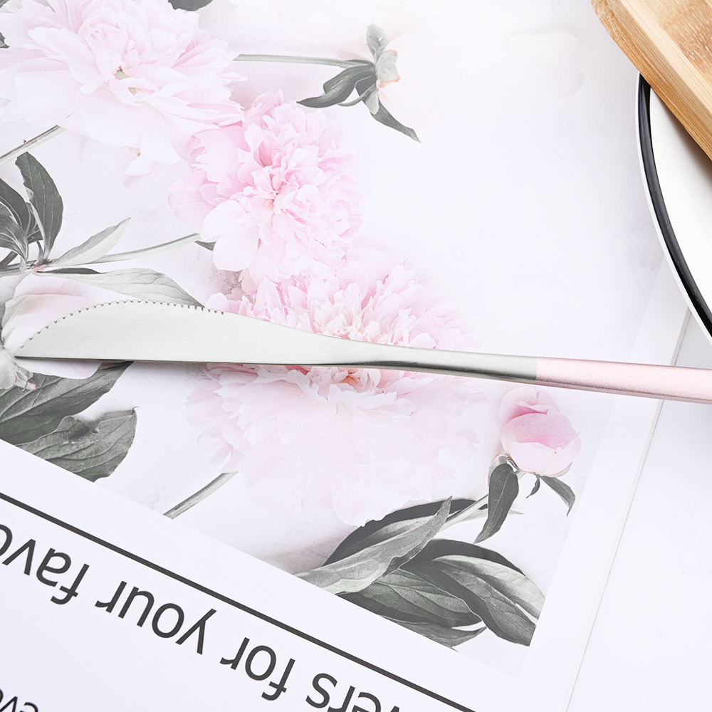 Matte Pink Silver Dinnerware Set Stainless Steel Tableware Silverware Knife Fork Spoon Cutlery Set Flatware Set Dishwasher Safe