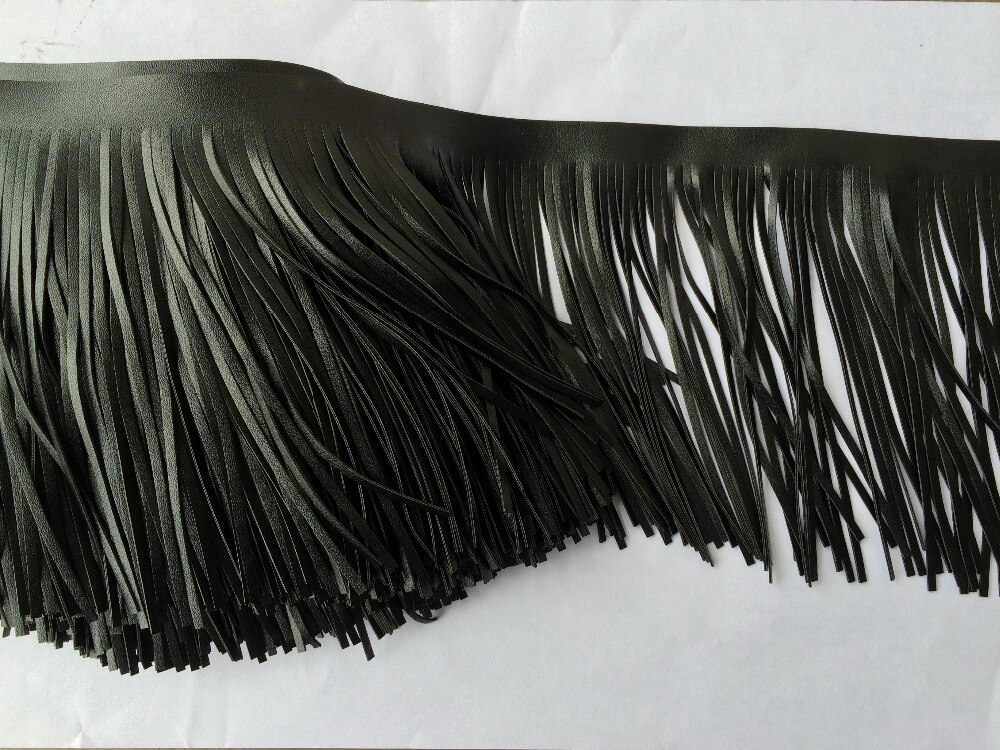 Frange de couture Double côté noire 5yards taille 14cm | Frange de en Imitation cuir noir pour vêtement décoration de bricolage