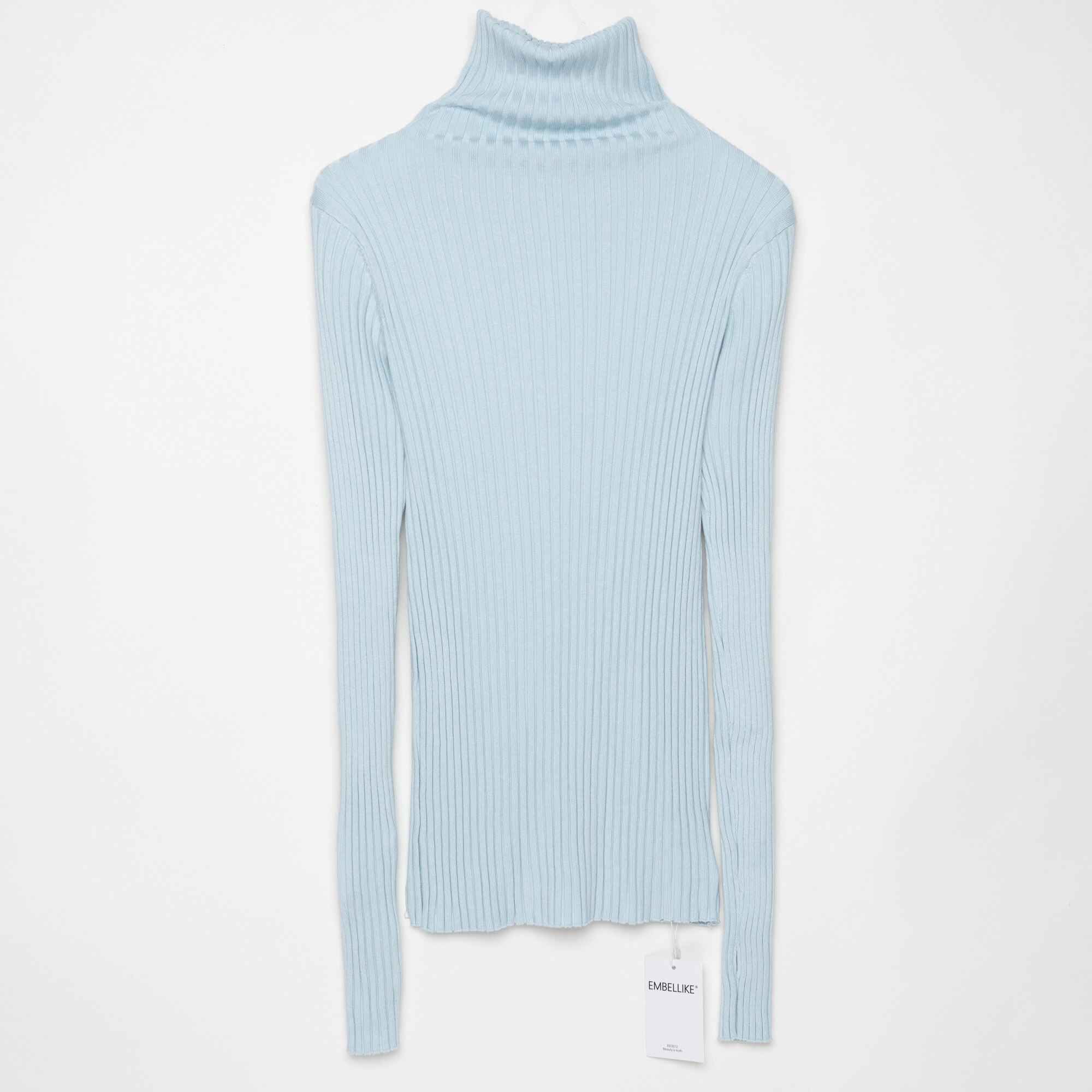 Ribbed Turtleneck Sweater Knitted Tops Women High Neck Pullovers With Thumb Hole Fall Winter Jumper: Ice Blue