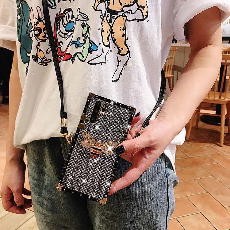 Glitter Crossbody lanyard Case for Huawei P30 P20 Pro Luxury Bling Sequins Diamond Phone Case for Huawei P30 Girl Cover Fundas: For Huawei P30 Pro / 3