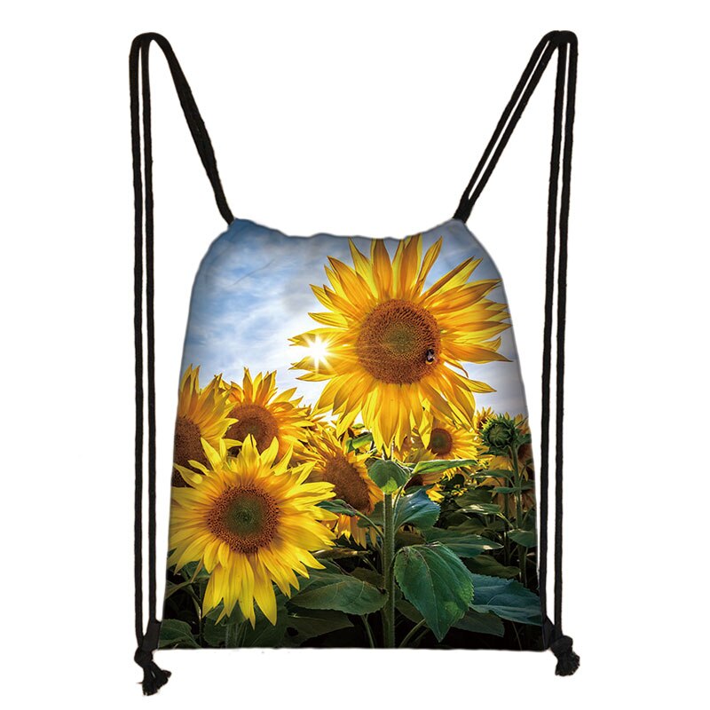 Van Gogh Sunflower Starry Night Drawstring Bag Women Canvas Storage Bags Casual Backpack Ladies Travel Bag: skdsunflower15