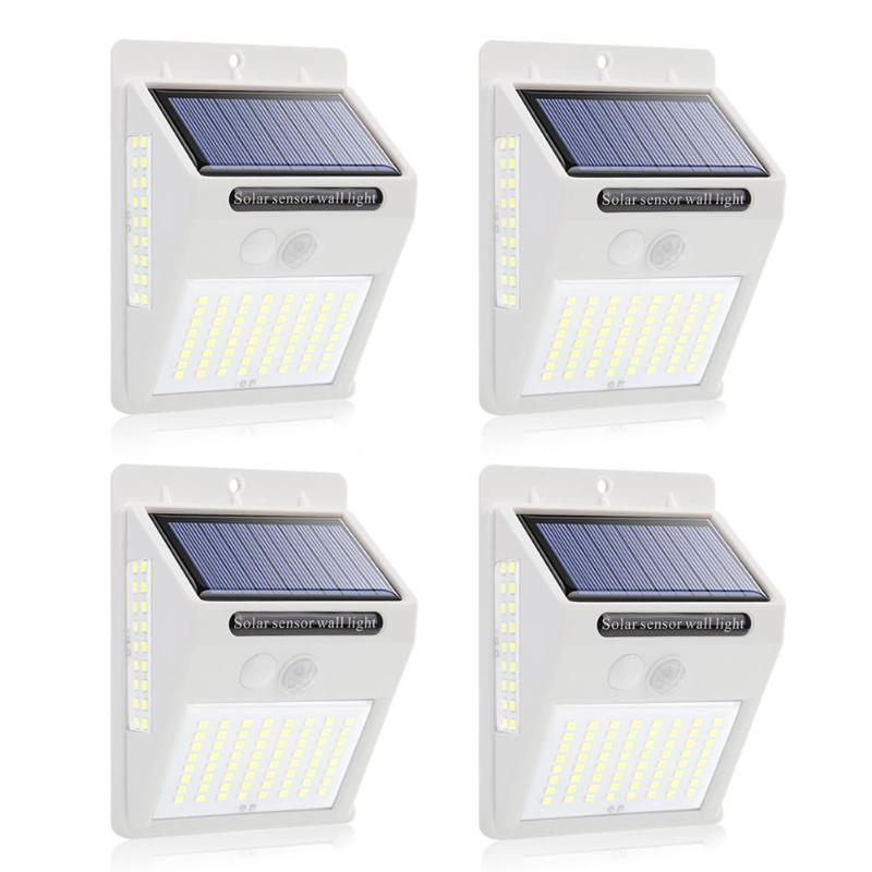 100LED Solar Wandlamp Buiten Motion Sensor IP65 Waterdichte Driezijdige Yard Straat Solar Lamp Tuin Decoratie Verlichting: White 4pcs