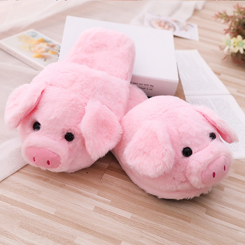 Women's Slippers Winter Velvet Short Plush Slippers Couple Comfy Home Slippers Cute Pig Shoes for Women