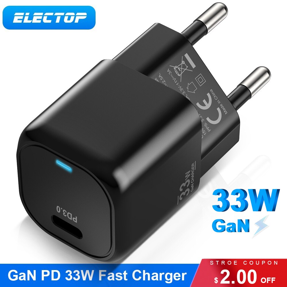 Electop 33W Usb C Gan Charger Met Led Fast Charger Pps Pd 3.0 Type C Fast Charger Voor Iphone 13 12 11 Samsung Laptop Adapter