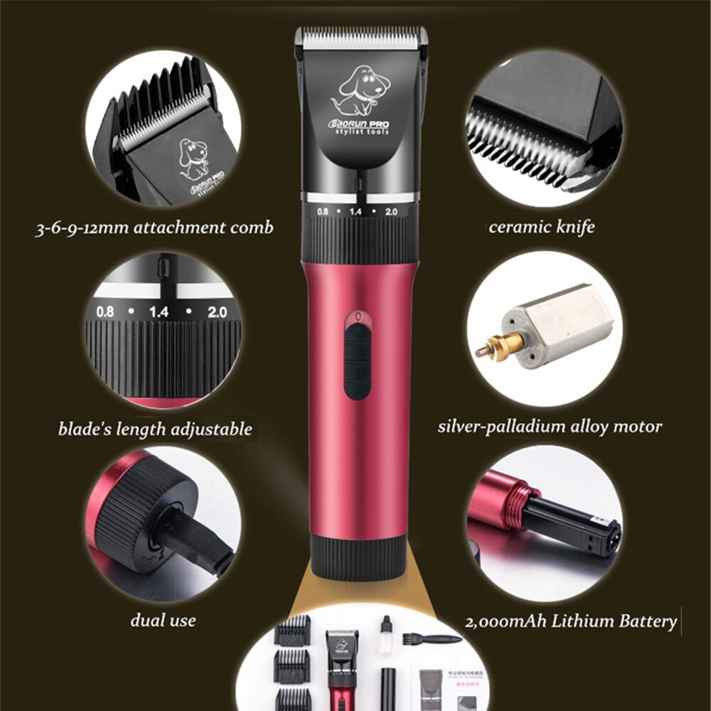 Pet Hair Trimmer Electric Rechargeable Cat Dog Clipper Grooming Cutters Powerful Shaver Machine For Animal 110-240V