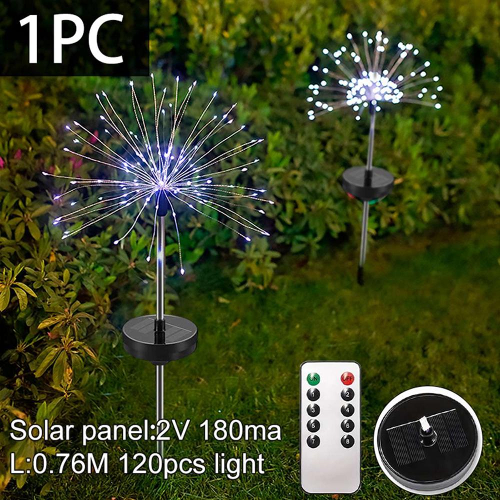 FENGRISE 150 LED Solar Garden Fireworks Light With Remote Control Christmas Outdoor Garden Path Lamp Outdoor Spot Decoration: yellow