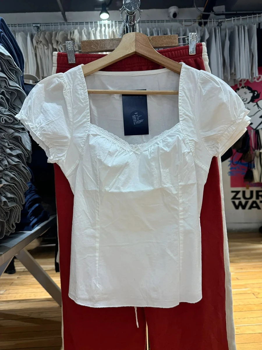 Gule t-shirts med snøre og flæseærmer til kvinder, sommer, enkle, afslappede, hør-bomuld, u-hals, knapper, søde, preppy-stil t-shirts: Blandet farve