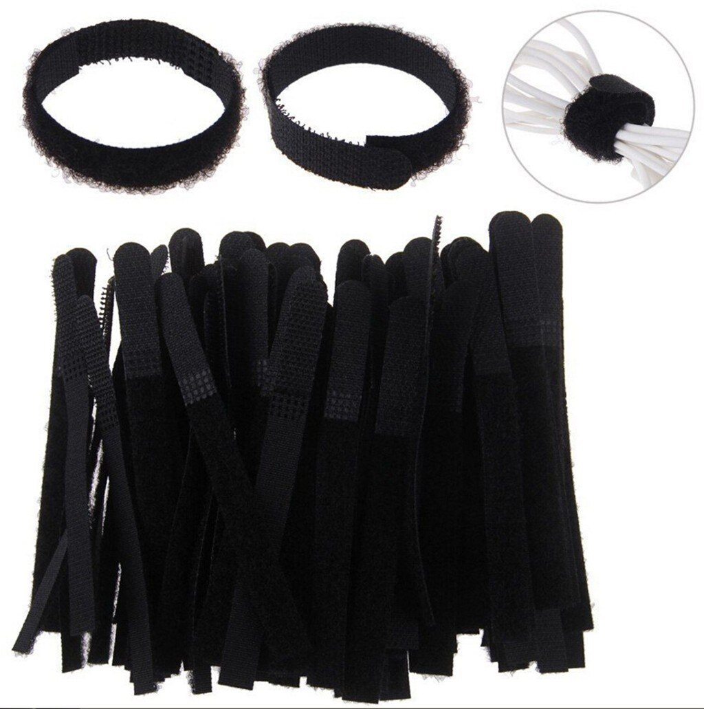 100pcs Velcro Strips Cable Rope Wire Organizer Reusable Black organizar cables 13 x 1 cm