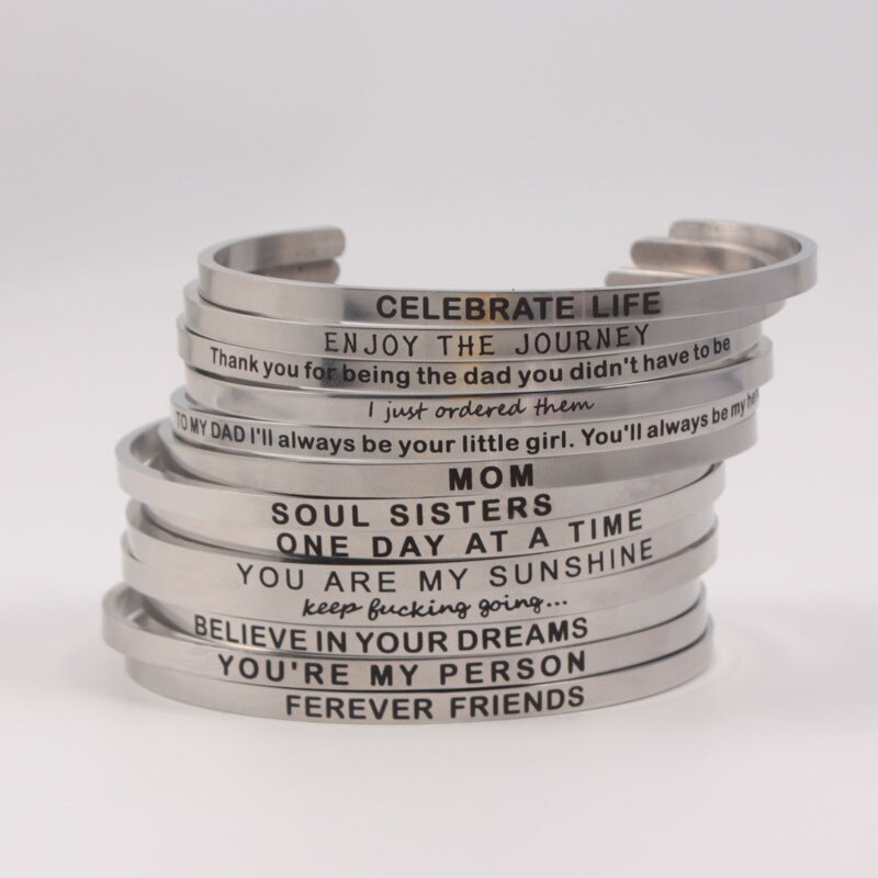 BELIEVE IN YOUR DREAMS Stainless Steel Positive Inspirational Quote Engraved Cuff Mantra Bracelet Bangle For Women Men