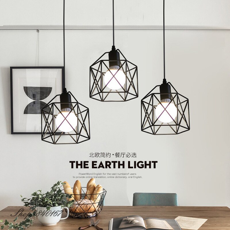 Rustik industriel pendel geometri jern pendel lamper køkkenø lampe pendel loft cafe butik hængende lysarmaturer