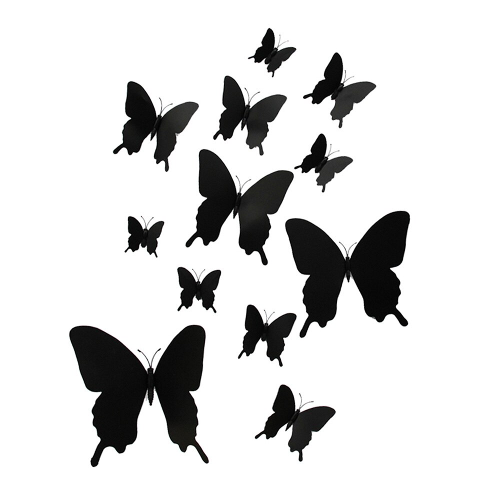 12 stücke Schwarz Single-schicht Schwalbenschwanz Schmetterling Zauberstab Aufkleber einstellen 3D Zauberstab Abziehbilder Hause Dekorationen für Schlafzimmer Wohnzimmer