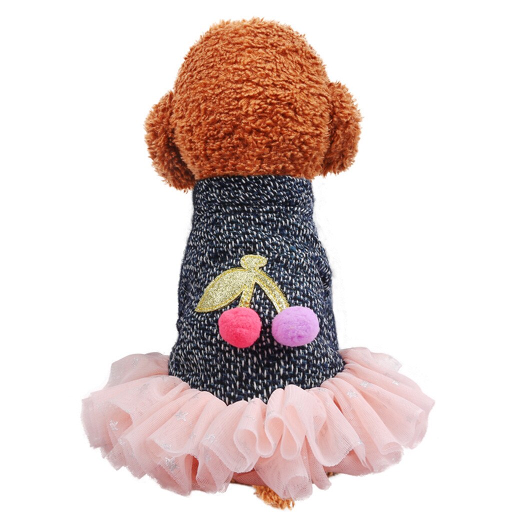 Perro mascota ropa para mascotas falda con cerezas de otoño e invierno traje cálido para perros gato perro traje ropa Appearl oso de peluche Bulldog perro