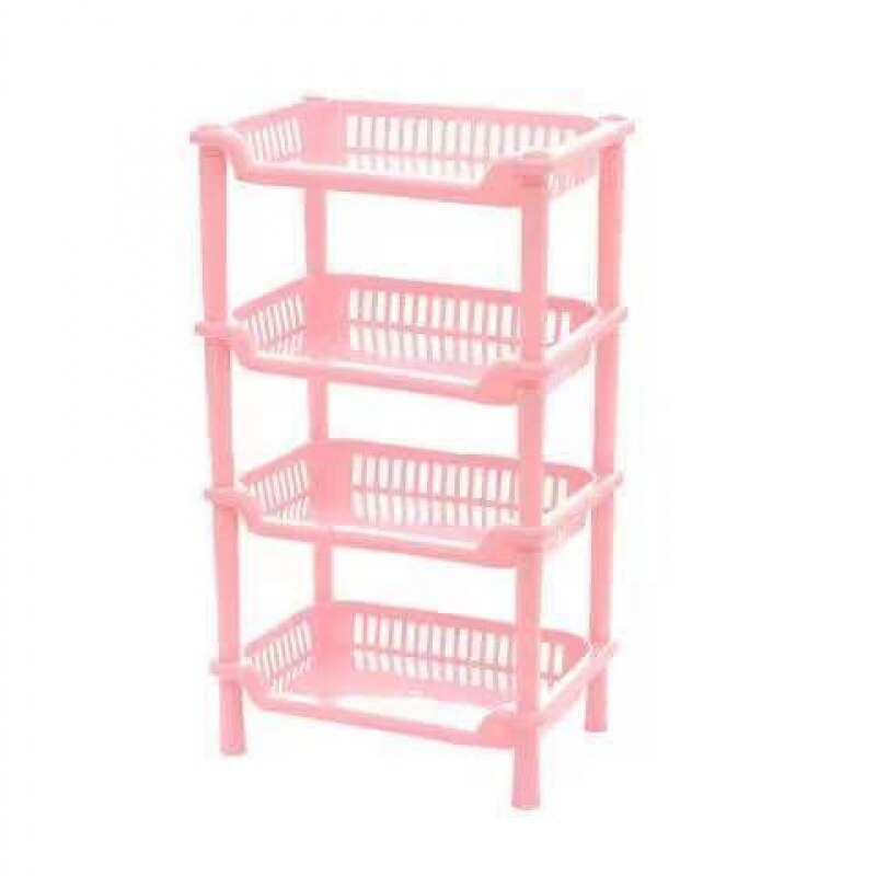 3/4 Layer Assemble Plastic Kitchen Storage Rack Bathroom Organizer Shelf Square Triangle Corner Holder Shelf Stackable: Four Layer Pink C