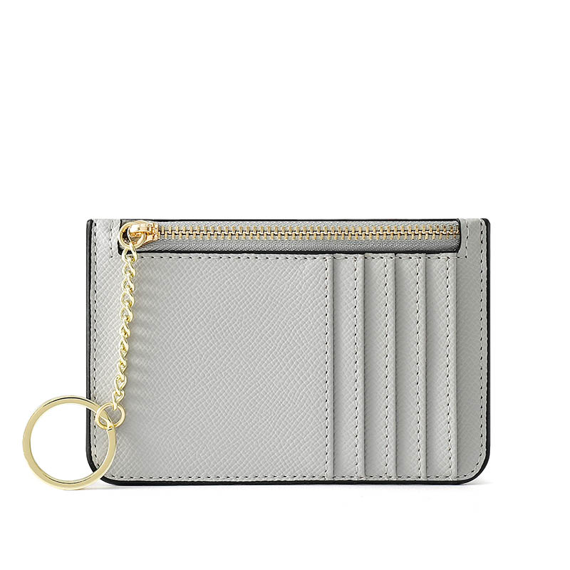 Effen Kleur Kaarthouder Voor Vrouwen Super Dunne Kleine Vrouwelijke Portemonnee Pu Lederen Mini Zaken Id Credit Card Case Vrouwen sleutelhanger: Gray