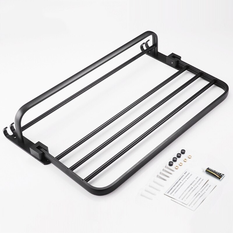 Ruimte Aluminium Zwart Handdoekenrek Wall Mounted Folding Handdoek Houder Opslag Plank Met Haak Badkamer Douche Accessoires