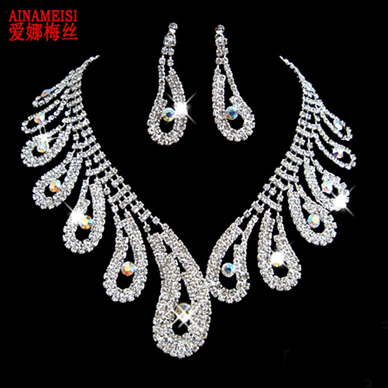 AINAMEISI luxe cristal bijoux de mariée ensembles strass argent plaqué accessoires de mariage breloque collier boucles d'oreilles ensembles pour les femmes