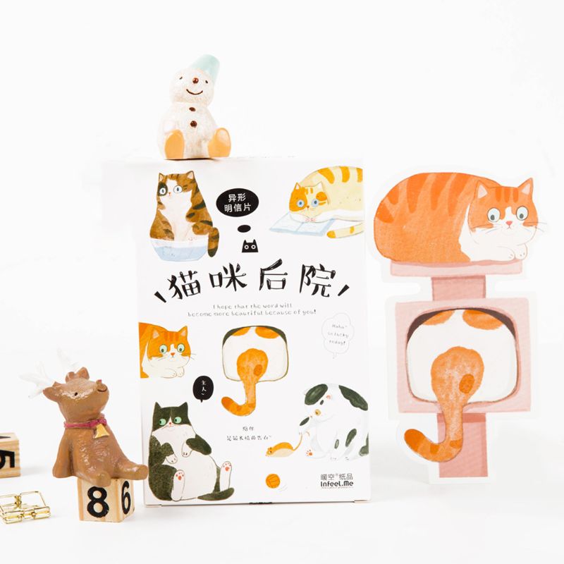 Postcard Hand-Painted Cat Shape Cat Backyard Cute Hand-Painted Graffiti Style Small Fresh Cute Animal Shaped Card