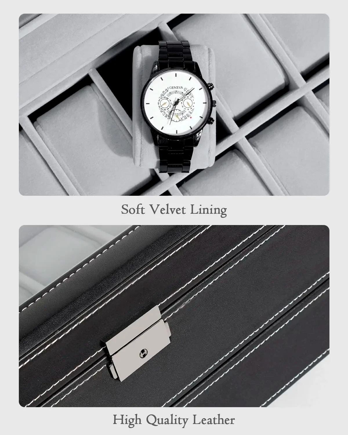 Watch Box 12 Slot Watch Display Organizer & 6 Glasses Organizer Case PU Leather Jewelry Case Drawer Glass Birthday for Men Women