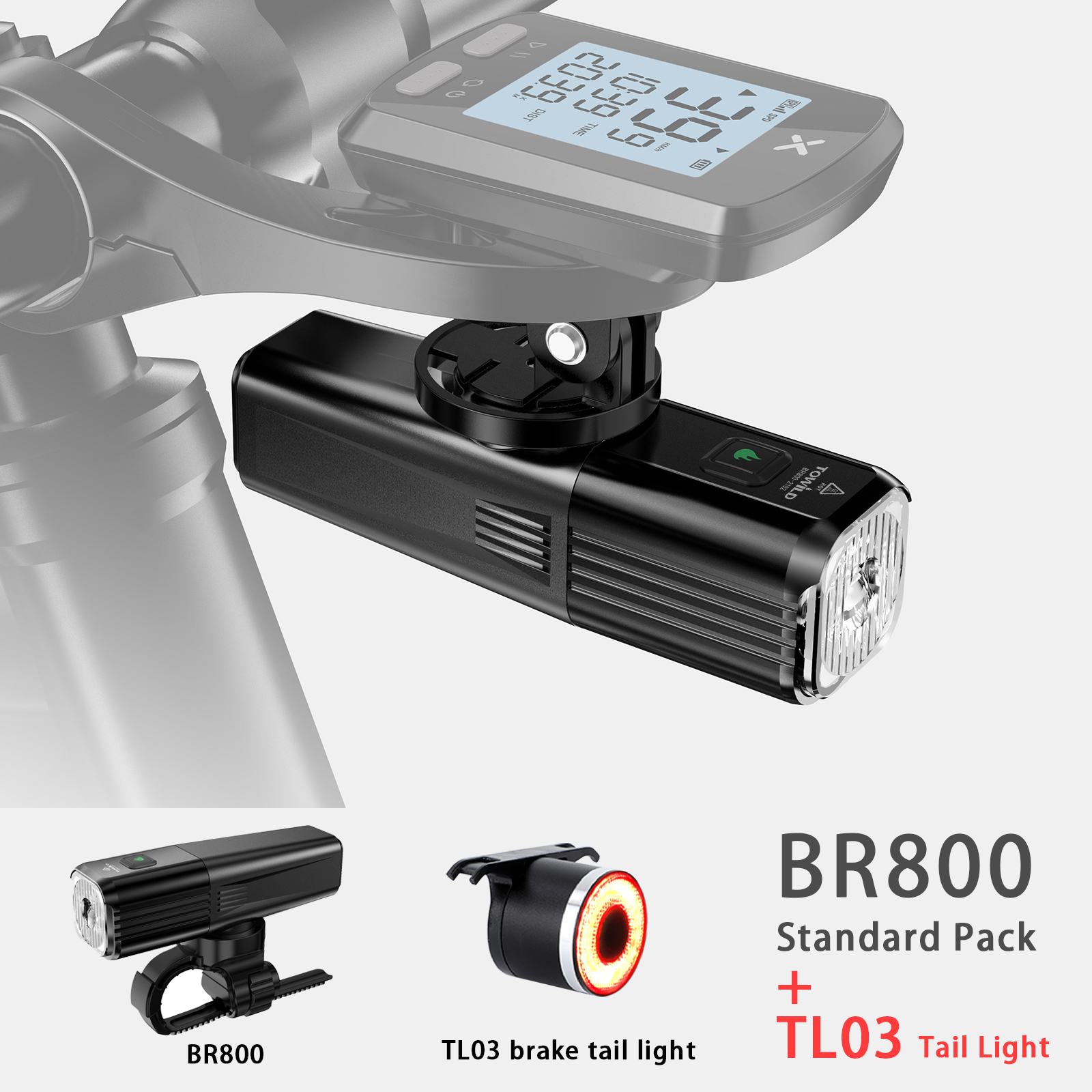 Towild BR800 Fahrrad Licht mit Schwanz licht Regendicht USB Aufladbare LED MTB Vorderseite Lampe Scheinwerfer Aluminium Ultrali: BR800 TL03